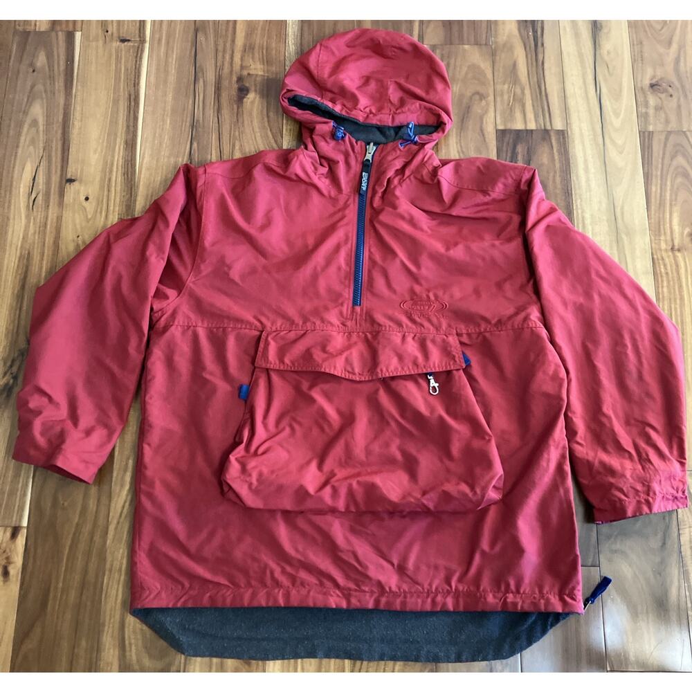 Vintage Structure Sport Parka Jacket Mens M Red Quarter Zip Hood Pullover 90s